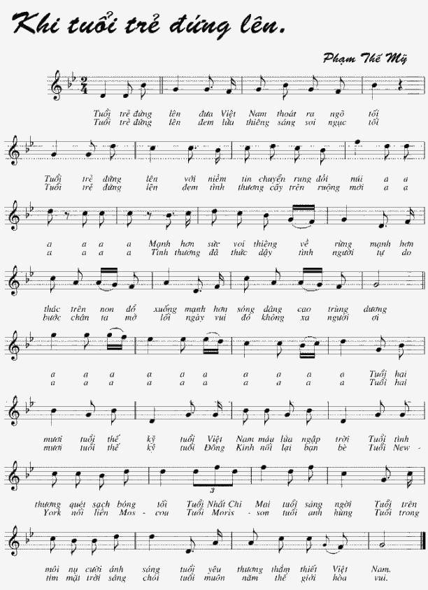 Sheet nhạc Khi Tuổi Trẻ Đứng Lên